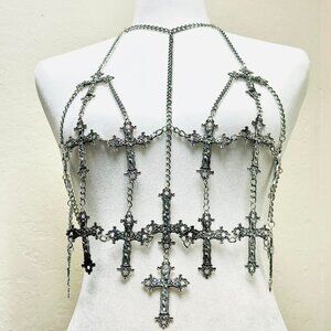 Y2K 2000s style Black and silver cross body chain